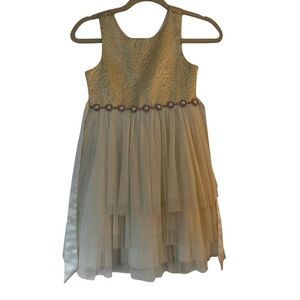 American Princess Girls Ivory Gold Dress Size 8 – Formal Holiday Flower Girl